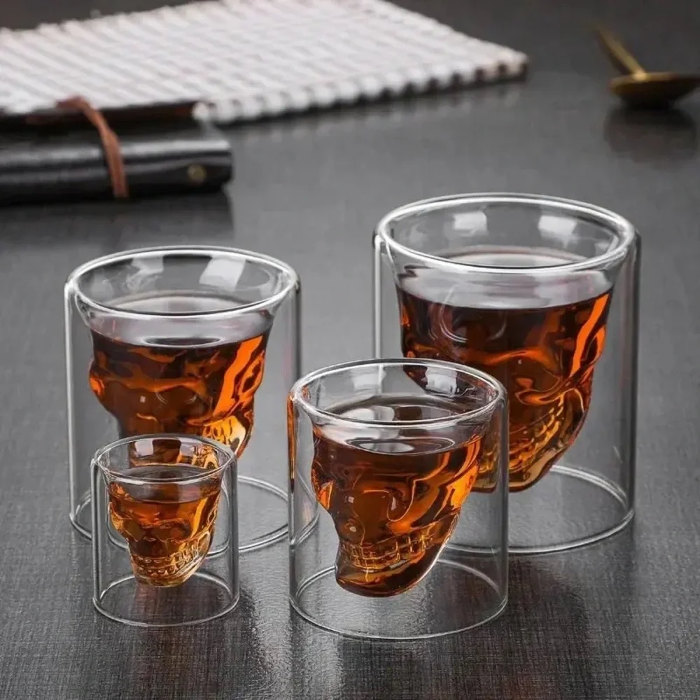 Double-layered Transparent Skull Head Crystal Glass Cup for Home Bar Club Shot